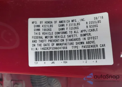 2017 Honda Accord Sport из США, поврежденный, VIN 1HGCR2F50HA047666